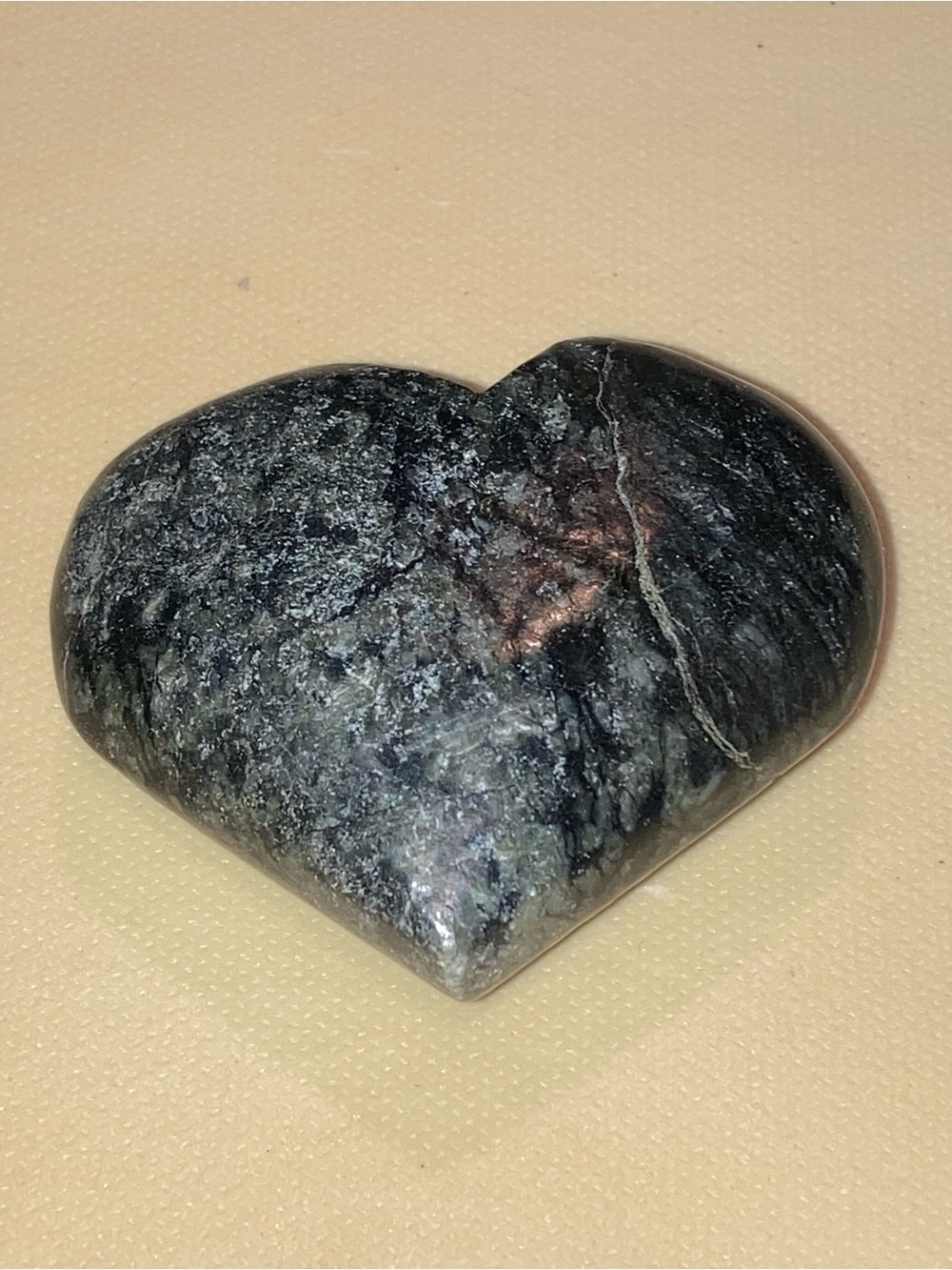 Heart-Shaped Larvikite Polished Stone - Gray/Black